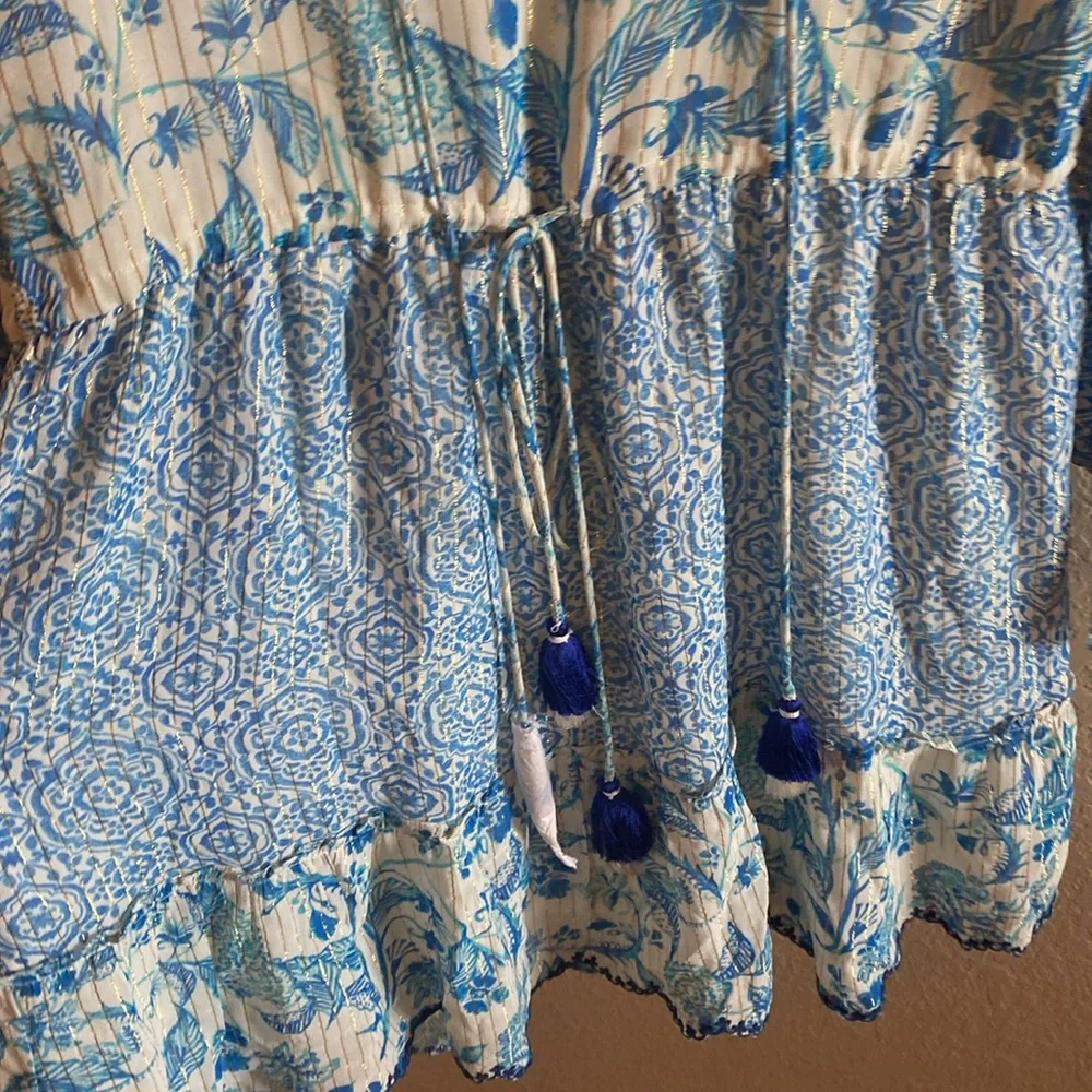 HEMANT & NANDITA Blue and White Ruffled Tiered Dress/NWT - Picture 7 of 12